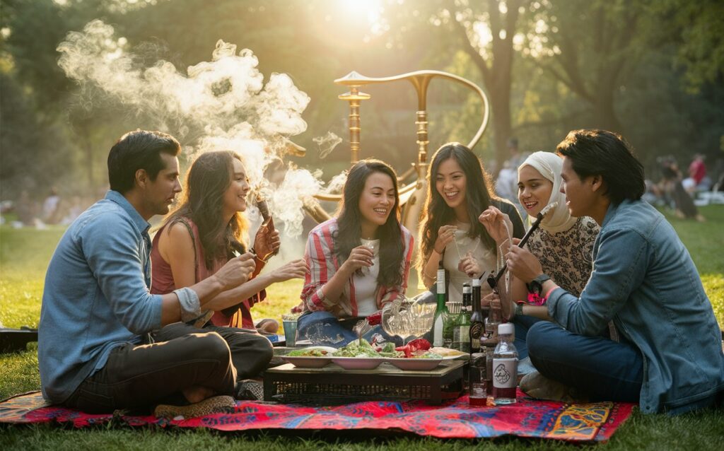 Gruppe beim Shisha rauchen